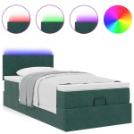 vidaXL Pat otoman cu saltea și LED-uri, verde închis, 90x200cm catifea