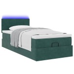 vidaXL Pat otoman cu saltea și LED-uri, verde închis, 90x200cm catifea