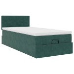 vidaXL Pat otoman cu saltea și LED-uri, verde închis, 90x200cm catifea