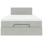 vidaXL Pat otoman cu saltea și LED-uri, gri deschis, 120x190cm catifea