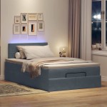 vidaXL Pat otoman cu saltea și LED-uri, gri închis, 120x190cm, catifea