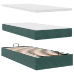 vidaXL Pat otoman cu saltea și LED-uri, verde închis, 90x200cm catifea