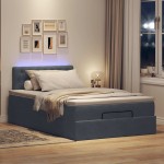 vidaXL Pat otoman cu saltea și LED-uri, gri închis, 120x190cm, catifea