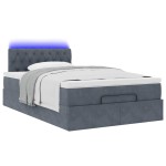 vidaXL Pat otoman cu saltea și LED-uri, gri închis, 120x190cm, catifea