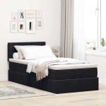 vidaXL Pat otoman cu saltea și LED-uri, negru, 80x200cm, catifea