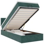 vidaXL Pat otoman cu saltea și LED-uri, verde închis, 90x200cm catifea