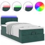 vidaXL Pat otoman cu saltea și LED-uri, verde închis, 90x200cm catifea
