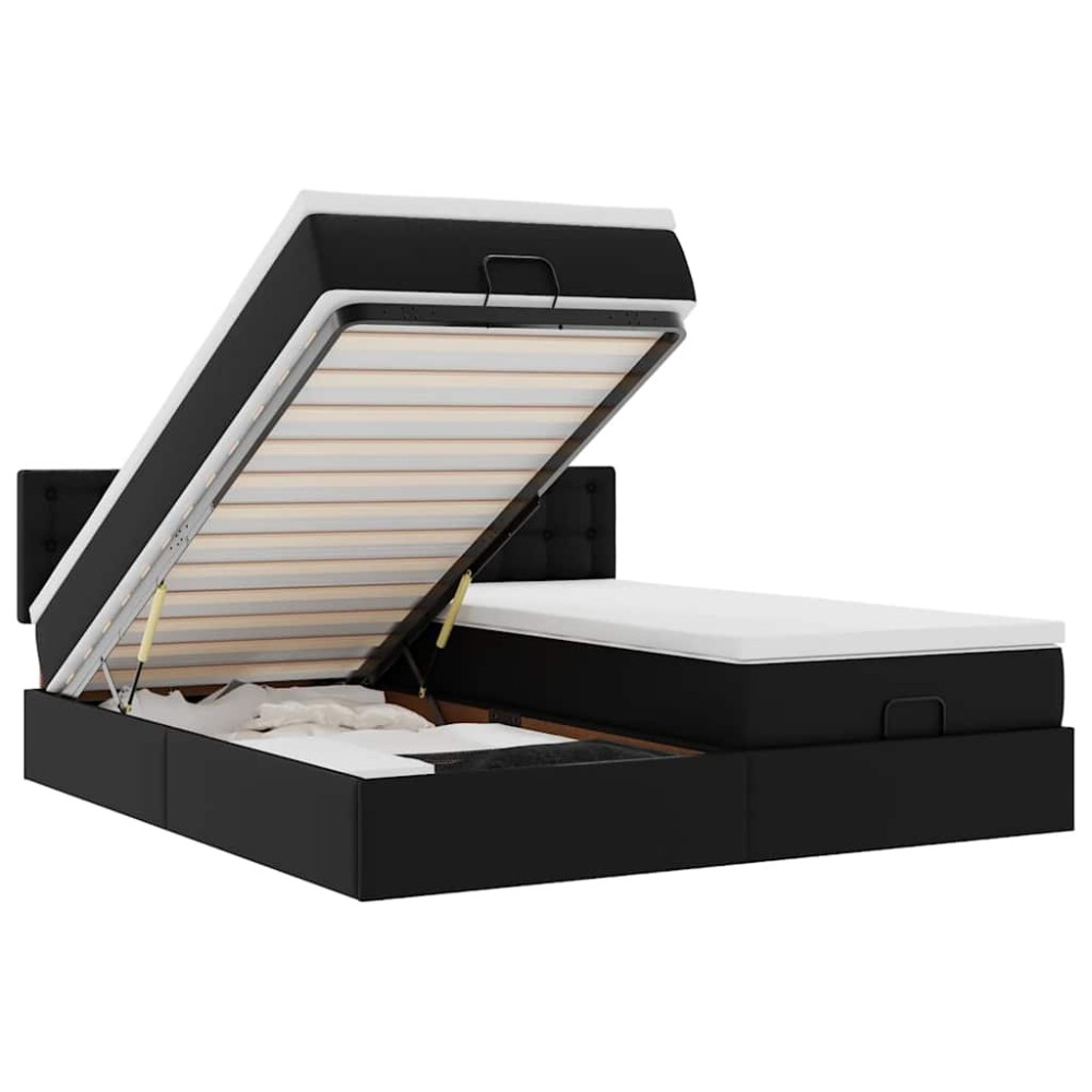 vidaXL Pat otoman cu saltele și LEDs, negru 160x200cm, piele ecologică