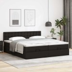 vidaXL Pat otoman cu saltele și LEDs, negru 180x200cm, piele ecologică vidaXL Pat otoman cu saltele și LEDs, negru 180x200cm, piele ecologică