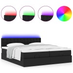 vidaXL Pat otoman cu saltele și LEDs, negru 180x200cm, piele ecologică vidaXL Pat otoman cu saltele și LEDs, negru 180x200cm, piele ecologică