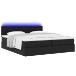 vidaXL Pat otoman cu saltele și LEDs, negru 180x200cm, piele ecologică vidaXL Pat otoman cu saltele și LEDs, negru 180x200cm, piele ecologică