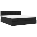 vidaXL Pat otoman cu saltele și LEDs, negru 180x200cm, piele ecologică vidaXL Pat otoman cu saltele și LEDs, negru 180x200cm, piele ecologică