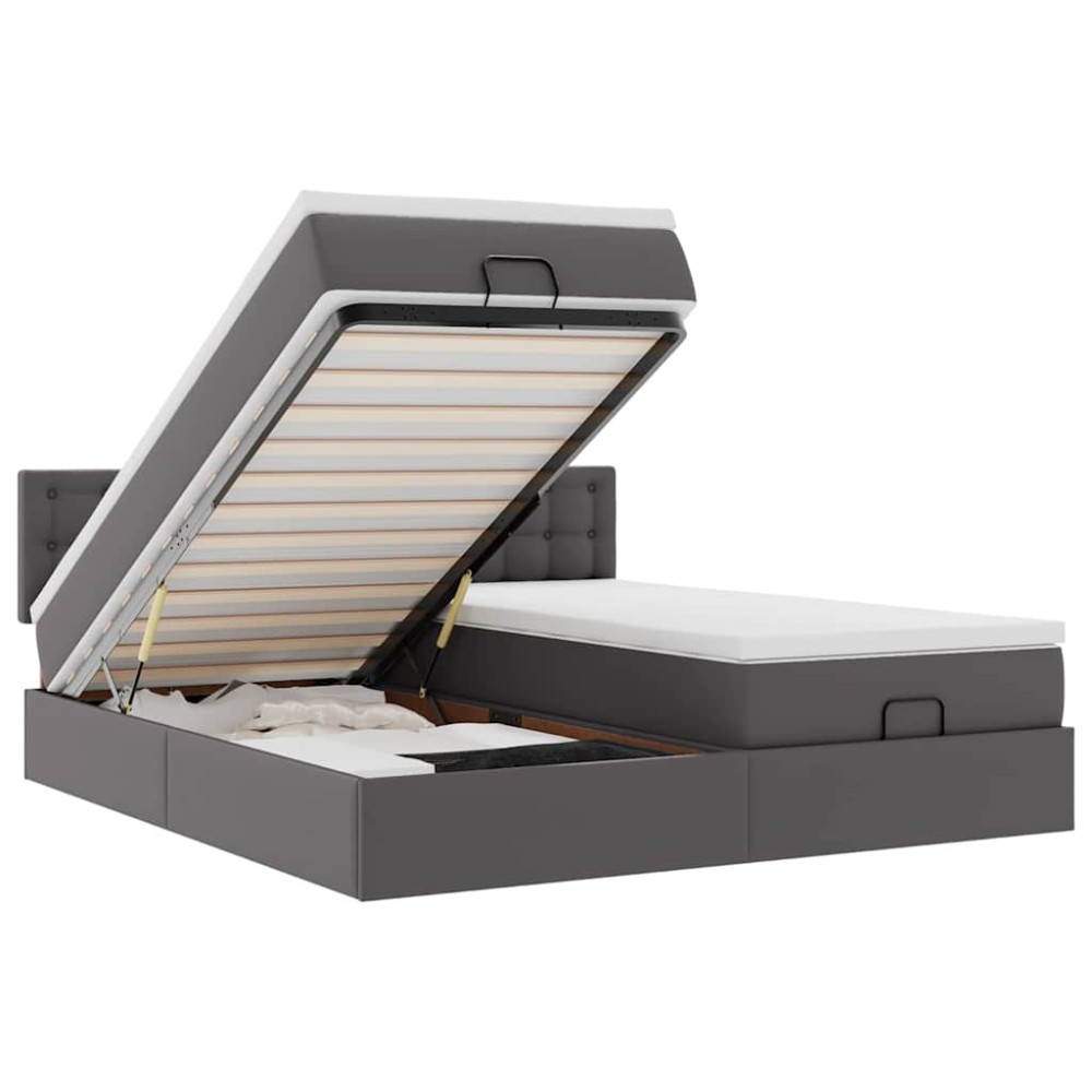 vidaXL Pat otoman cu saltele și LEDs, gri, 180x200cm, piele ecologică
