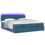 vidaXL Pat otoman cu saltele și LED-uri Albastru închis catifea vidaXL Pat otoman cu saltele și LED-uri Albastru închis catifea