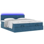vidaXL Pat otoman cu saltele și LED-uri Albastru închis catifea vidaXL Pat otoman cu saltele și LED-uri Albastru închis catifea