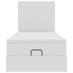 vidaXL Pat otoman cu saltea, alb, 100x200cm, piele ecologică