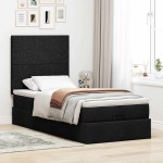 vidaXL Pat otoman cu saltea negru 100x200 cm stofa
