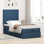 vidaXL Pat otoman cu saltea albastru 100x200 cm stofa
