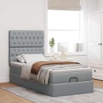 vidaXL Pat otoman cu saltea țesătură gri deschis 90x200 cm