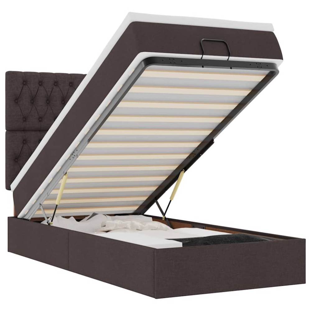 vidaXL Pat otoman cu saltea țesătură maro închis 90x200 cm