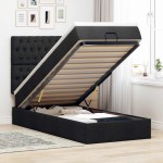 vidaXL Pat otoman cu saltea negru 100x200 cm stofa vidaXL Pat otoman cu saltea negru 100x200 cm stofa