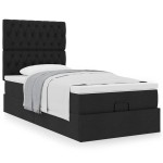 vidaXL Pat otoman cu saltea negru 100x200 cm stofa vidaXL Pat otoman cu saltea negru 100x200 cm stofa