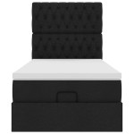 vidaXL Pat otoman cu saltea negru 100x200 cm stofa vidaXL Pat otoman cu saltea negru 100x200 cm stofa