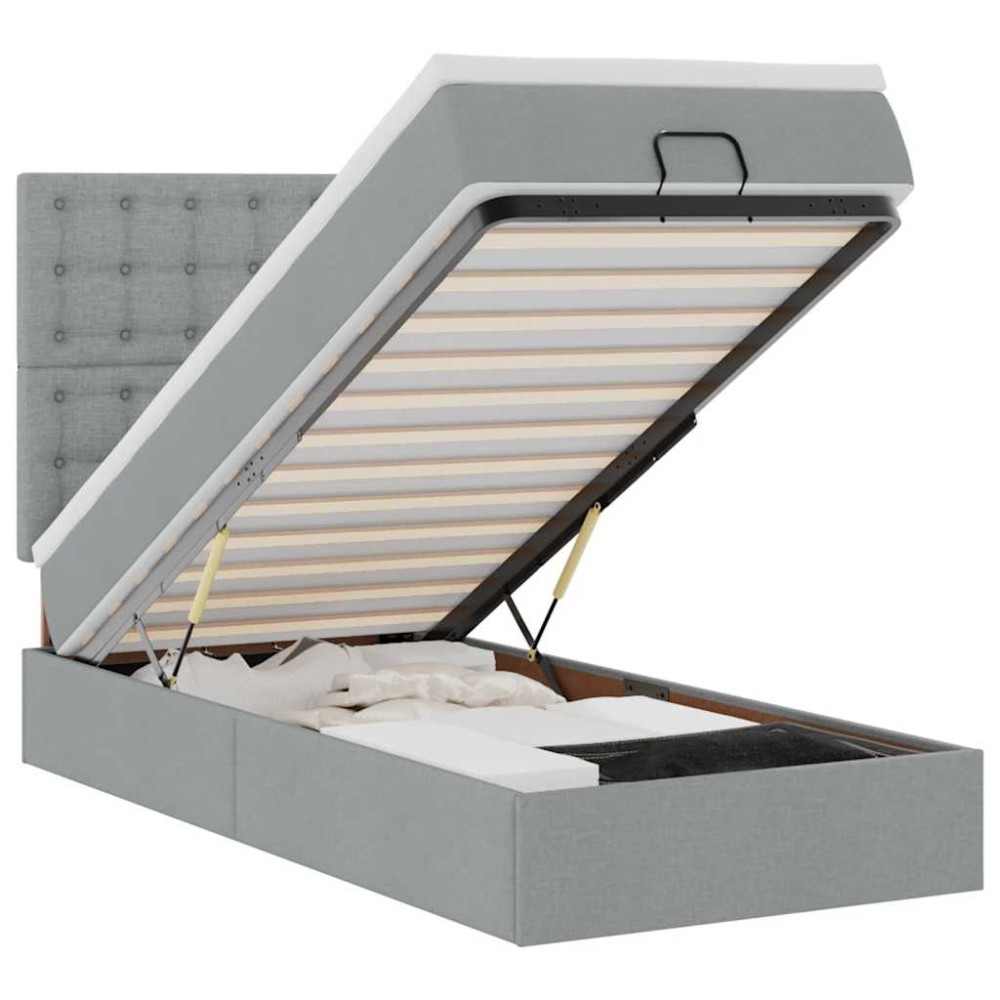 vidaXL Pat otoman cu saltea țesătură gri deschis 90x200 cm