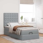 vidaXL Pat otoman cu saltea țesătură gri deschis 90x200 cm