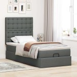 vidaXL Pat otoman cu saltea țesătură gri închis 90x200 cm vidaXL Pat otoman cu saltea țesătură gri închis 90x200 cm