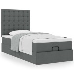 vidaXL Pat otoman cu saltea țesătură gri închis 90x200 cm vidaXL Pat otoman cu saltea țesătură gri închis 90x200 cm