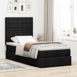 vidaXL Pat otoman cu saltea negru 100x200 cm stofa