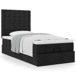 vidaXL Pat otoman cu saltea negru 100x200 cm stofa