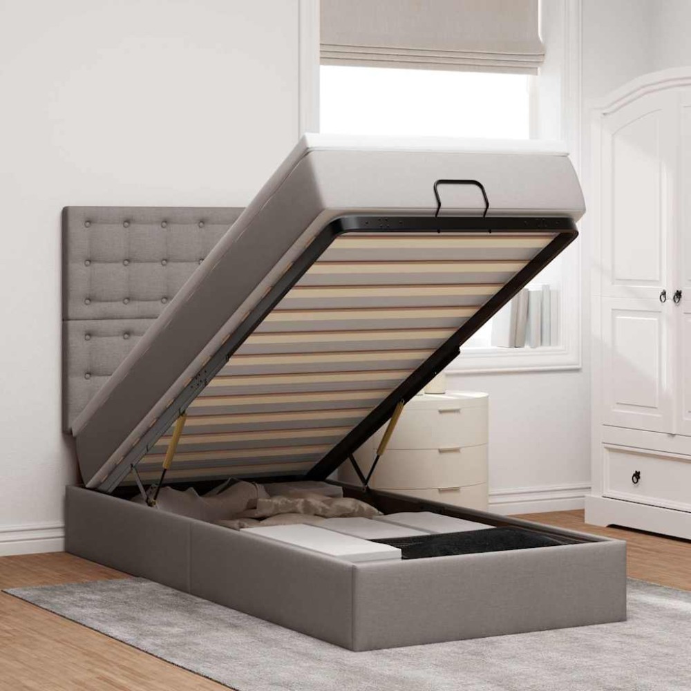 vidaXL Pat otoman cu saltea Taupe 100x200 cm Stofa