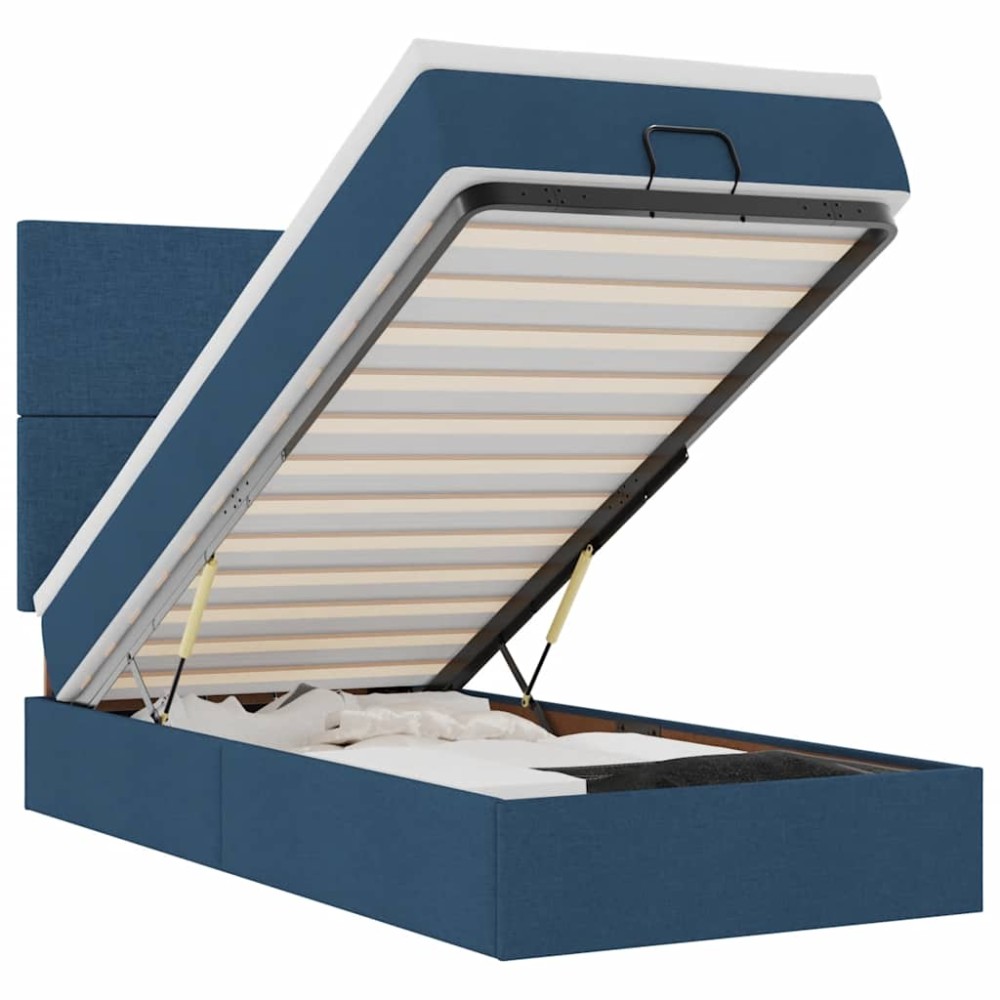 vidaXL Pat otoman cu saltea și LED-uri albastru 100x200 cm țesătură