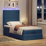 vidaXL Pat otoman cu saltea și LED-uri albastru 100x200 cm țesătură