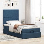 vidaXL Pat otoman cu saltea și LED-uri albastru 100x200 cm țesătură
