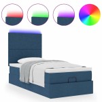 vidaXL Pat otoman cu saltea și LED-uri albastru 100x200 cm țesătură