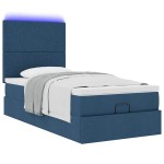 vidaXL Pat otoman cu saltea și LED-uri albastru 100x200 cm țesătură