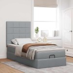 vidaXL Pat otoman cu saltea și LED-uri, gri deschis, 80x200cm, textil