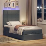 vidaXL Pat otoman cu saltea și LED-uri, gri închis, 90x200 cm, textil