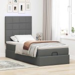 vidaXL Pat otoman cu saltea și LED-uri, gri închis, 90x200 cm, textil