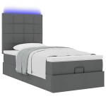 vidaXL Pat otoman cu saltea și LED-uri, gri închis, 90x200 cm, textil