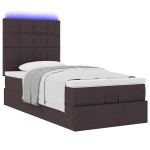 vidaXL Pat otoman cu saltea și LED-uri, maro închis, 90x200 cm, textil