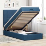 vidaXL Pat otoman cu saltea și LED-uri albastru 100x200 cm țesătură vidaXL Pat otoman cu saltea și LED-uri albastru 100x200 cm țesătură