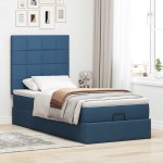 vidaXL Pat otoman cu saltea și LED-uri albastru 100x200 cm țesătură vidaXL Pat otoman cu saltea și LED-uri albastru 100x200 cm țesătură