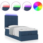 vidaXL Pat otoman cu saltea și LED-uri albastru 100x200 cm țesătură vidaXL Pat otoman cu saltea și LED-uri albastru 100x200 cm țesătură