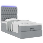 vidaXL Pat otoman cu saltea și LED-uri, gri deschis, 90x200 cm, textil
