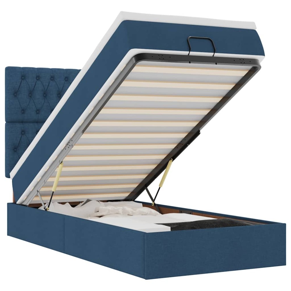 vidaXL Pat otoman cu saltea și LED-uri albastru 100x200 cm țesătură
