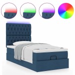 vidaXL Pat otoman cu saltea și LED-uri albastru 100x200 cm țesătură